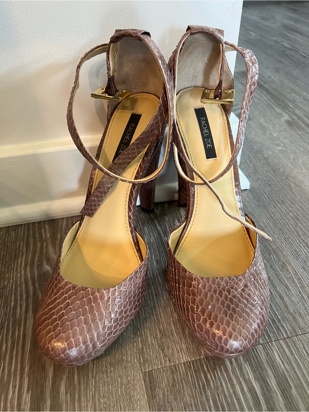 Rachel Zoe Mauve Snake-Embossed Ankle-Strap Pumps